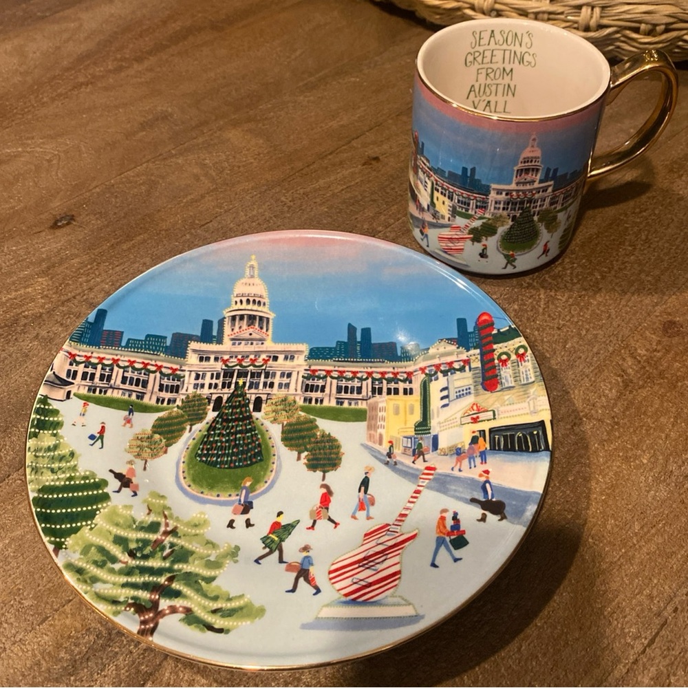 Anthropologie Holiday in the City Austin Texas 2024 Plate & Mug Set NEW